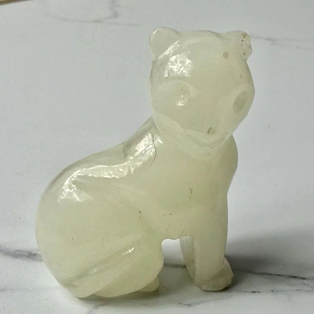 Vtg Polished Alabaster Jade Color Cat Figurine Small Translucent Stone Carving